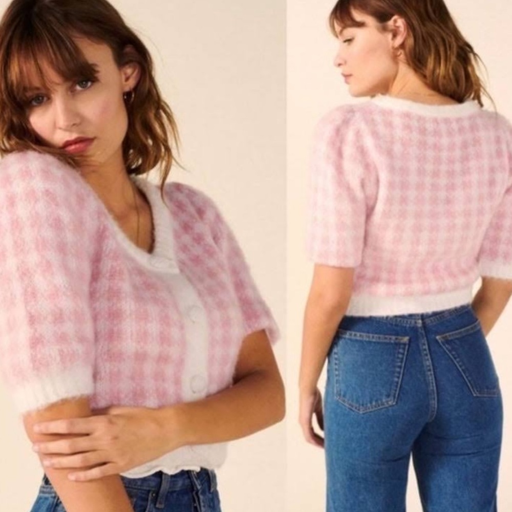 Rouje Ronny Pink White Gingham Sweater 4/36